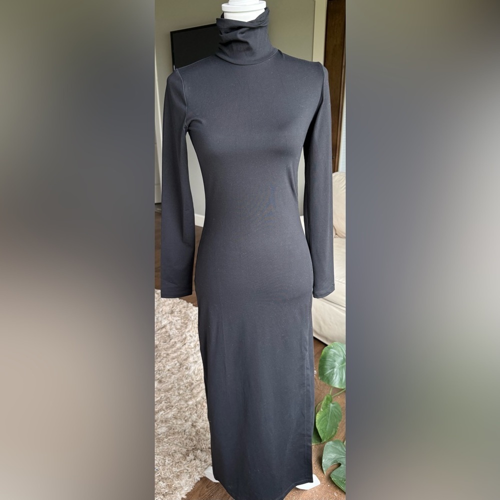 Susana Monaco XS Black Long Sleeve Full Length Turtleneck Dress, NWT - Picture 1 of 10